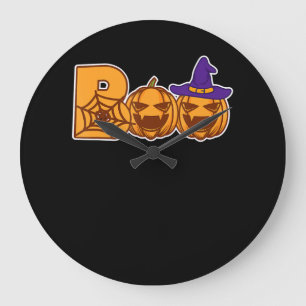 Boo Halloween Pumpkin Faces Spider Large Clock