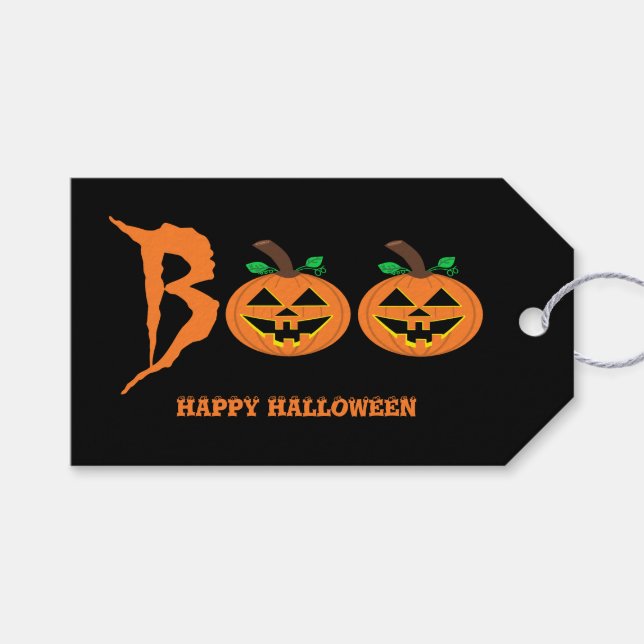 Boo! Halloween Pumpkin Gift Tag (Front (Horizontal))