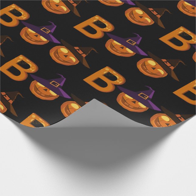 Boo Halloween Pumpkin Illustration  Wrapping Paper (Corner)