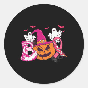 Boo Halloween Pumpkin Pink Ribbon Ghost Witch Brea Classic Round Sticker