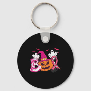 Boo Halloween Pumpkin Pink Ribbon Ghost Witch Brea Key Ring