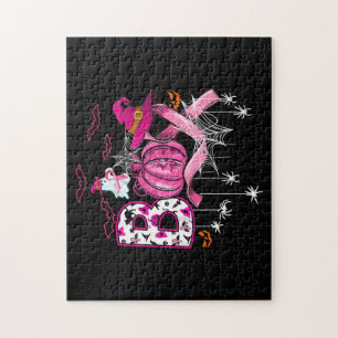 Boo Halloween Pumpkin Pink Ribbon Witch Breast Can Jigsaw Puzzle