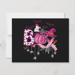 Boo Halloween Pumpkin Pink Ribbon Witch Breast Can Thank You Card
