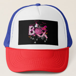 Boo Halloween Pumpkin Pink Ribbon Witch Breast Can Trucker Hat
