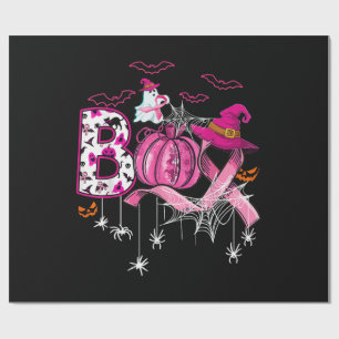 Boo Halloween Pumpkin Pink Ribbon Witch Breast Can Wrapping Paper