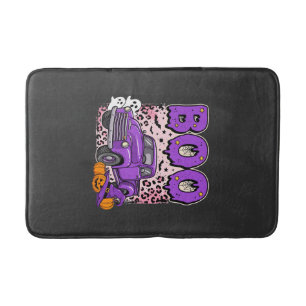 Boo Halloween Purple Truck Ghost and Pumpkins Desi Bath Mat