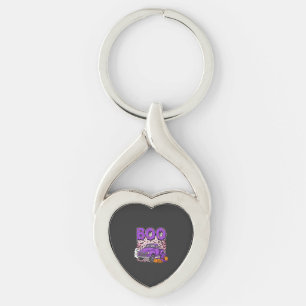 Boo Halloween Purple Truck Ghost and Pumpkins Desi Key Ring