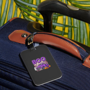 Boo Halloween Purple Truck Ghost and Pumpkins Desi Luggage Tag