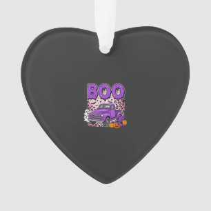 Boo Halloween Purple Truck Ghost and Pumpkins Desi Ornament