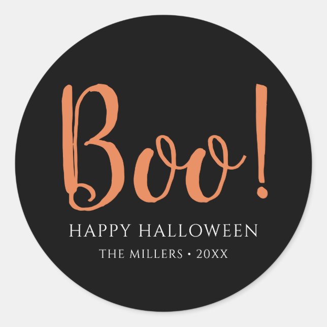 Boo Halloween Simple Black Classic Round Sticker (Front)