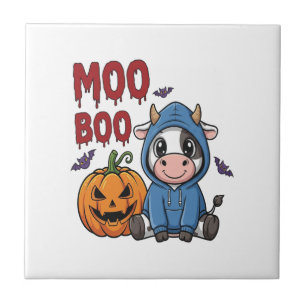 Boo Halloween Spooky Ghost Cow Ceramic Tile