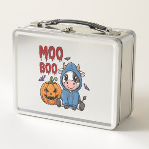 Boo Halloween Spooky Ghost Cow Metal Lunch Box