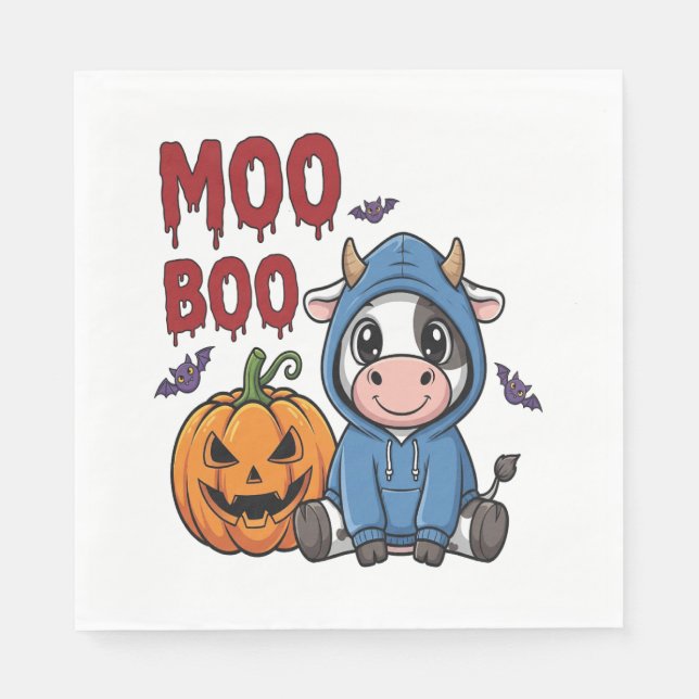 Boo Halloween Spooky Ghost Cow Napkin (Front)