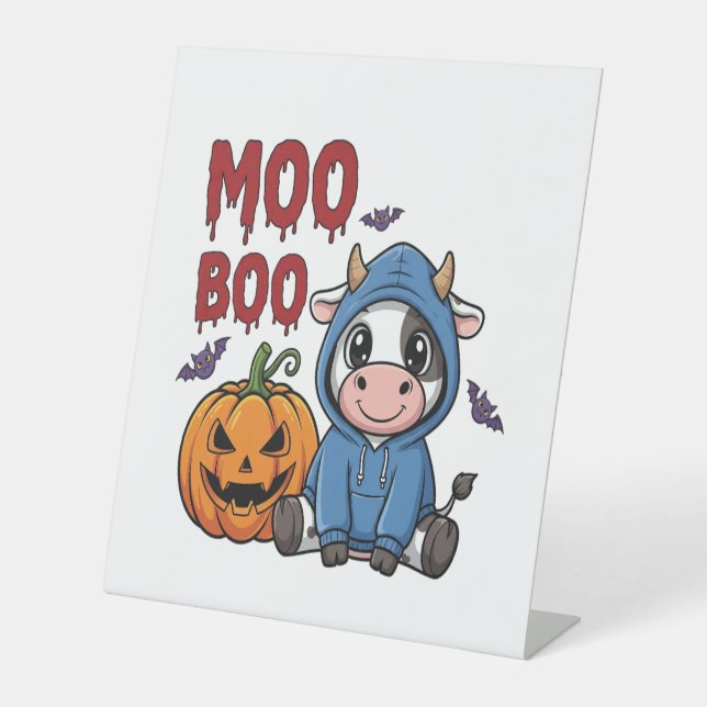 Boo Halloween Spooky Ghost Cow Pedestal Sign (Front)
