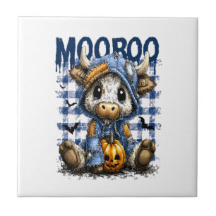 Boo Halloween Spooky Highland Cow Ceramic Tile