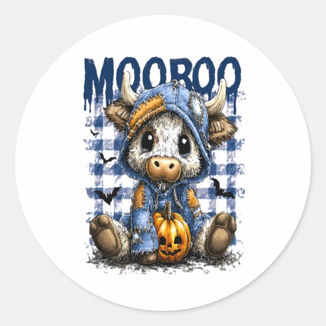 Boo Halloween Spooky Highland Cow Classic Round Sticker (Front)