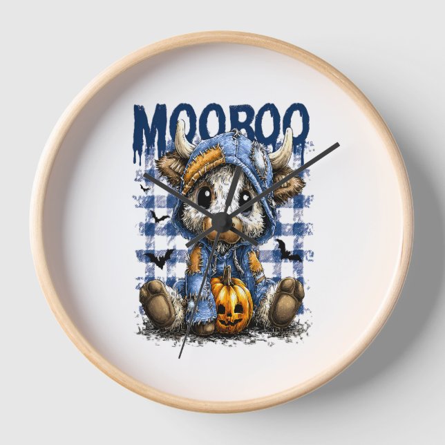 Boo Halloween Spooky Highland Cow Clock (Front)