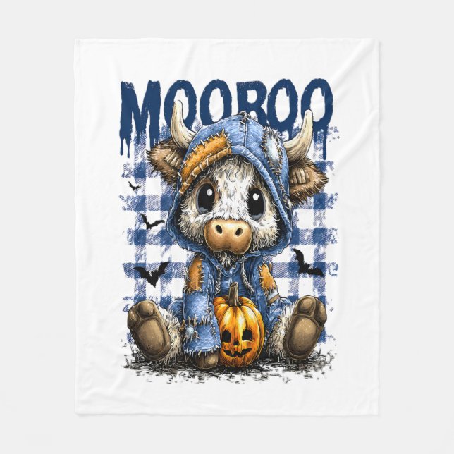 Boo Halloween Spooky Highland Cow Fleece Blanket (Front)
