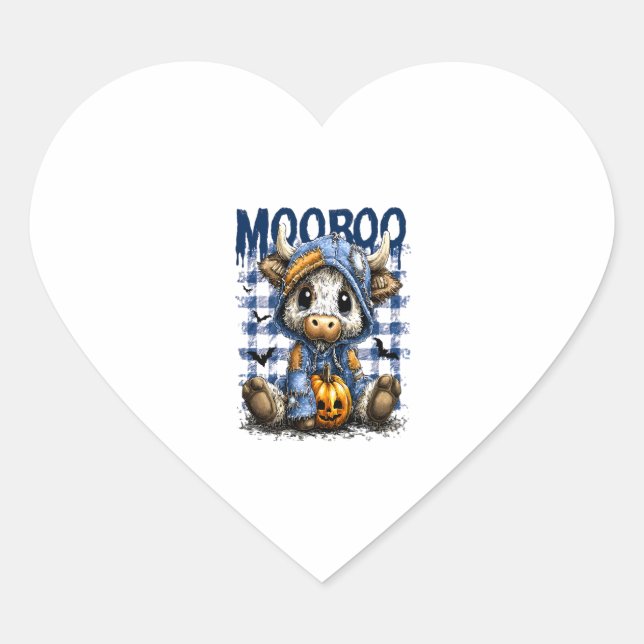 Boo Halloween Spooky Highland Cow Heart Sticker (Front)
