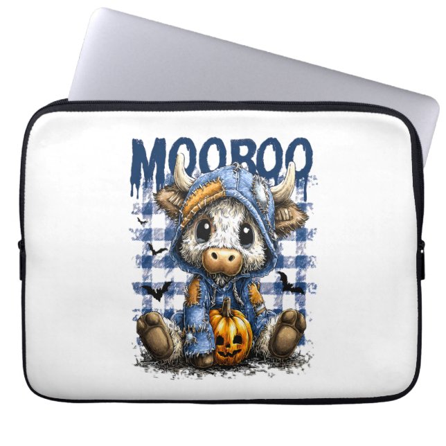 Boo Halloween Spooky Highland Cow Laptop Sleeve (Front)