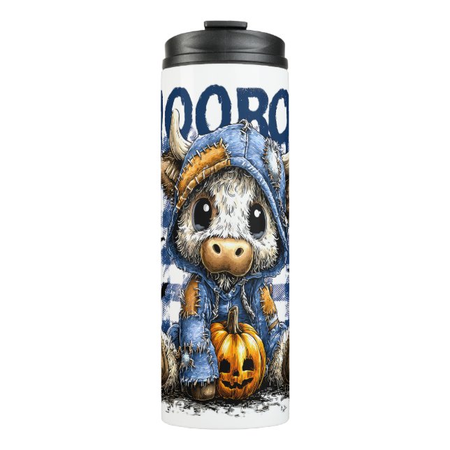 Boo Halloween Spooky Highland Cow Thermal Tumbler (Front)