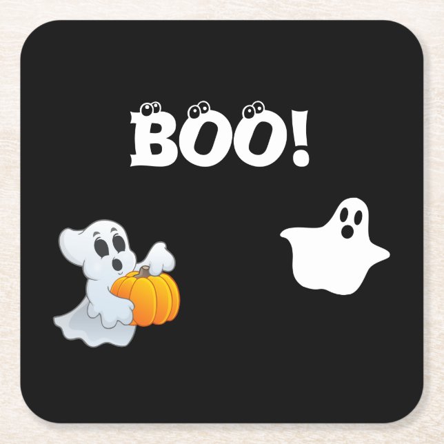 Boo Halloween Square Paper Coaster (Front)