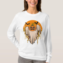 Boo Halloween T-shirt with black bats and pumpkin