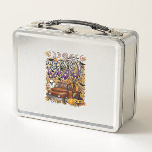 Boo Halloween Vintage Truck Ghost Pumpkins Leopard Metal Lunch Box