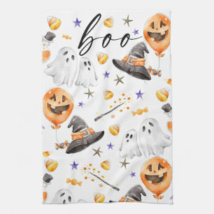 Boo Halloween Watercolor Tea Towel
