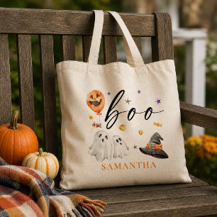 Boo Halloween Watercolor Trick or Treat Tote Bag