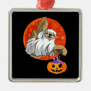 Boo Halloween With Sloth Witch Hat And Spider Metal Ornament