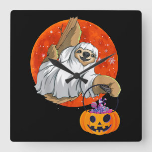Boo Halloween With Sloth Witch Hat And Spider Square Wall Clock
