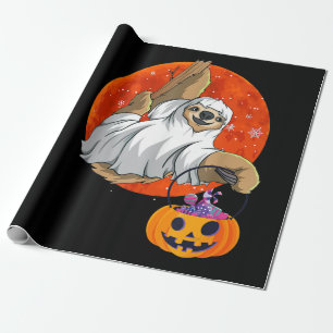 Boo Halloween With Sloth Witch Hat And Spider Wrapping Paper