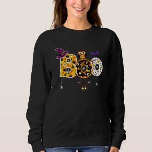 Boo Halloween With Spiders And Witch Hat Owl Boys  Sweatshirt