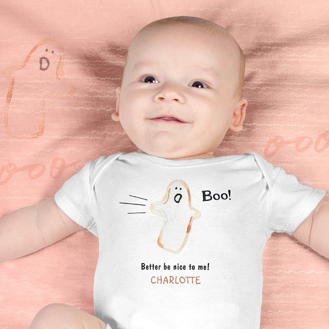 Boo! Hand-Drawn Cute Ghost Baby Bodysuit (Boo! Hand-Drawn Cute Ghost Baby Bodysuit ©Susanne Sachers - Sunny Mind Design 👻)