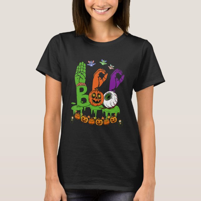 Boo Hands American Sign Language Pride Asl Hallowe T-Shirt (Front)