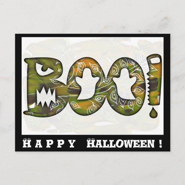 BOO Happy Halloween black - postcard or invitation (Front)