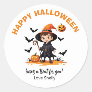 Boo! Happy Halloween friendly ghost & Cat Classic Round Sticker