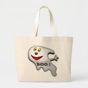 BOO ! HAPPY HALLOWEEN GHOST LARGE TOTE BAG