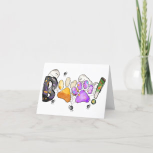 Boo Happy Halloween Ghosts Paw Prints Cute Pet Dog Holiday Card