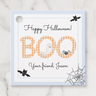 BOO Happy Halloween Gingham Orange Blue Spooky Favour Tags