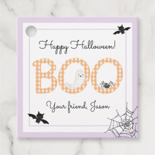 BOO Happy Halloween Gingham Orange Purple Spooky Favour Tags