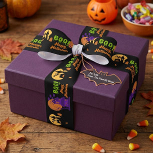 Boo Happy Halloween Haunted House Grosgrain Ribbon