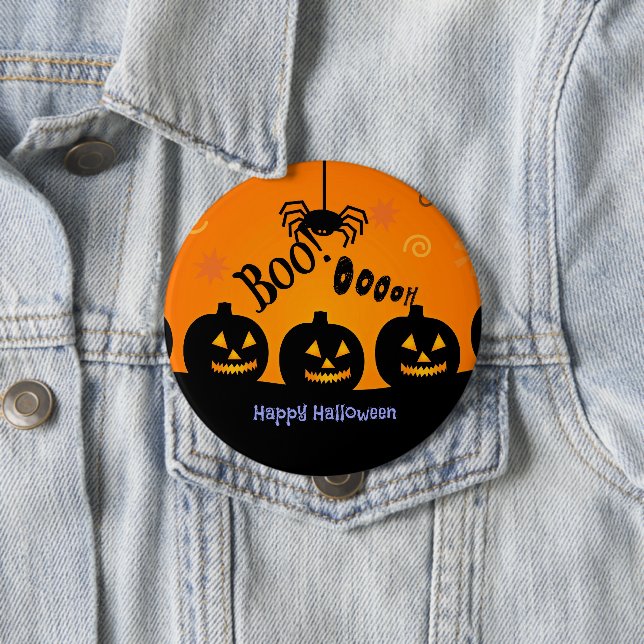 Boo! Happy Halloween in orange and black 10 Cm Round Badge (In Situ)