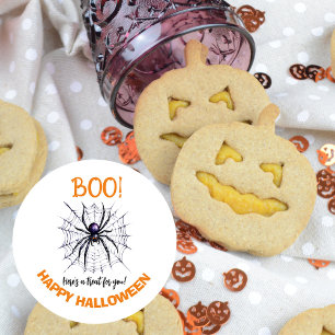 Boo! Happy Spider Web Halloween Sticker   Cute 