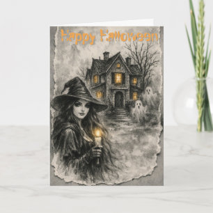 BOO! Haunted Witch & House Halloween  Card