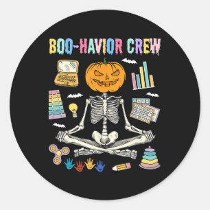 Boo-havior Crew Behaviour Analyst Skeleton Yoga Ha Classic Round Sticker