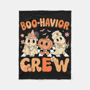 Boo Havior Crew Cute Halloween Therapist Ghosts A Fleece Blanket