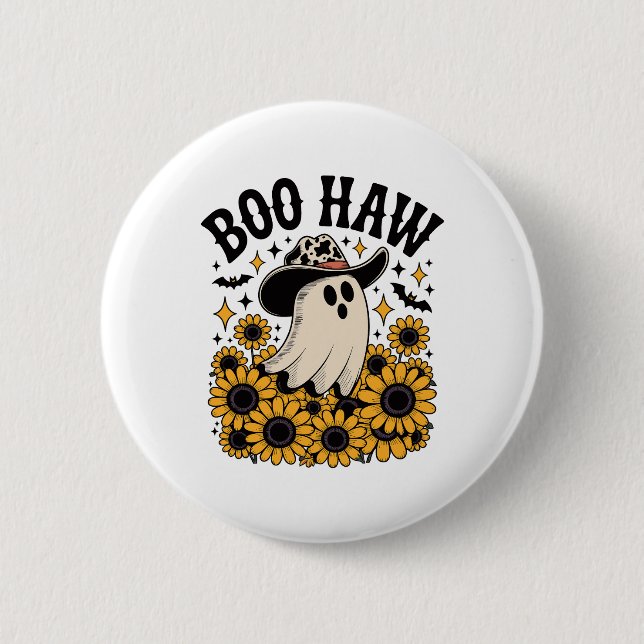 Boo Haw Cow Ghost Western Halloween 6 Cm Round Badge (Front)