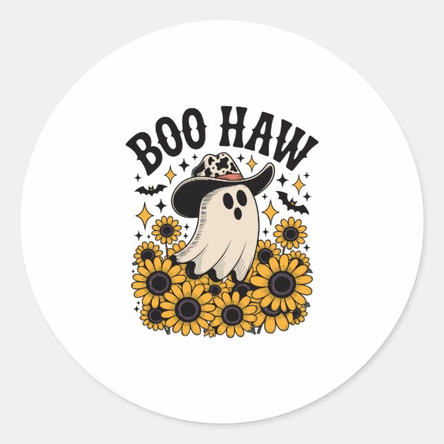 Boo Haw Cow Ghost Western Halloween Classic Round Sticker (Front)